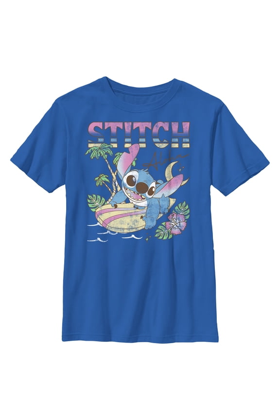 Boy's Lilo & Stitch Surfing Stitch Graphic Tee Royal Blue Medium