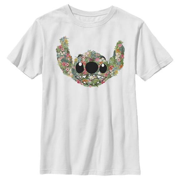 Boy's Lilo & Stitch Tropical Flower Big Face Graphic Tee White X Small
