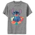 thumbnail image 1 of Boy's Lilo & Stitch Tropical Happy Stitch Performance Graphic Tee Charcoal Heather Large, 1 of 4