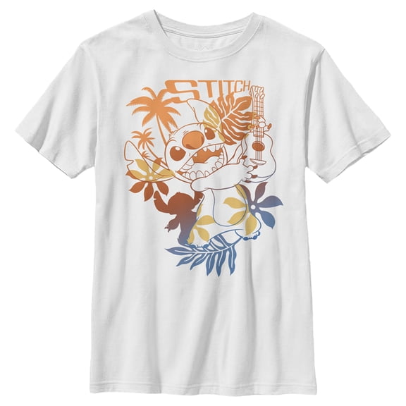 Boy's Lilo & Stitch Tropical Ukulele  Graphic Tee White Large