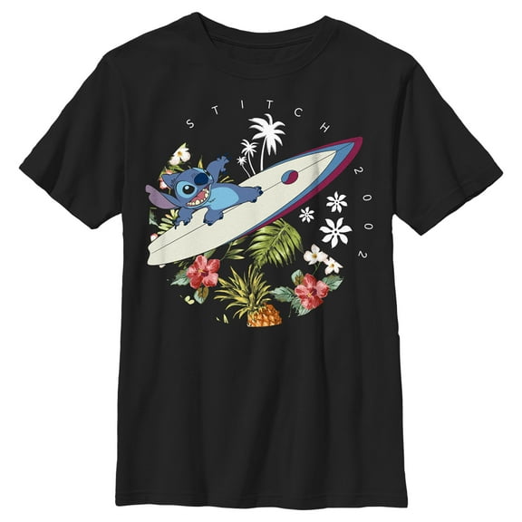 Boy's Lilo & Stitch Tropical Waves  Graphic Tee Black X Large