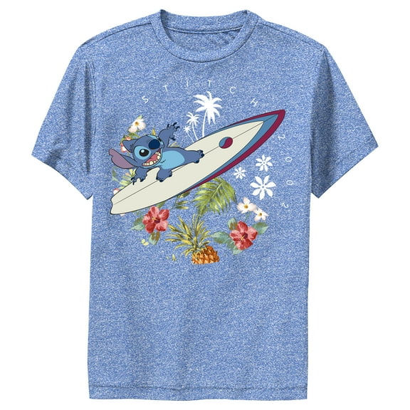 Boy's Lilo & Stitch Tropical Waves  Performance Graphic Tee Royal Blue Heather Medium