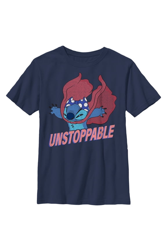 Boy's Lilo & Stitch Unstoppable Stitch  Graphic Tee Navy Blue Medium