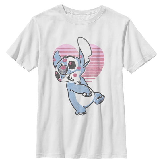 Boy's Lilo & Stitch Valentine's Day Kissy Face Graphic Tee White Medium