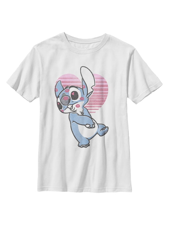 Boy's Lilo & Stitch Valentine's Day Kissy Face Graphic Tee White Small