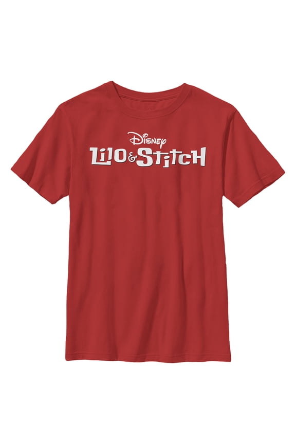 Boy's Lilo & Stitch White Movie Title Logo Graphic Tee Red X Large