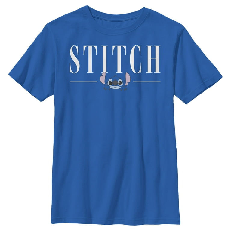 Boy s Lilo Stitch White Script Face Graphic Tee Royal Blue Large