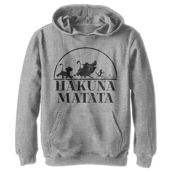 Boy's Lion King Black Silhouette Hakuna Matata Pull Over Hoodie Athletic Heather Small