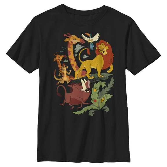 Boy's Lion King Cartoon Jungle Friends  Graphic Tee Black Small