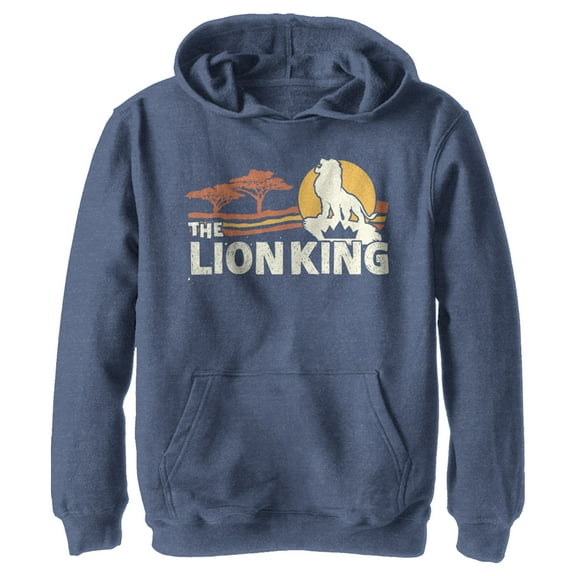 Boy's Lion King Classic Pride Lands  Pull Over Hoodie Navy Blue Heather Medium