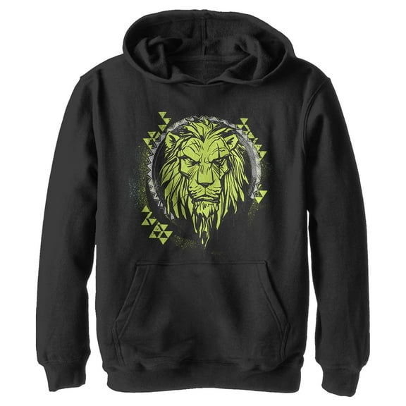 Boy's Lion King Geometric Scar Emblem Pull Over Hoodie Black Medium