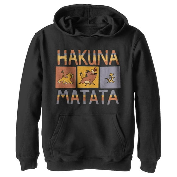 Boy's Lion King Hakuna Matata Boxes Pull Over Hoodie Black X Large