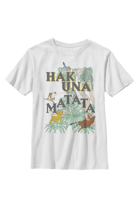 Boy's Lion King Hakuna Matata Colorful Oasis Graphic Tee White Large