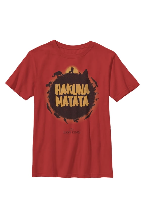 Boy's Lion King Hakuna Matata Jungle Sun Graphic Tee Red Large