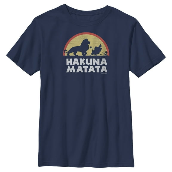 Boy's Lion King Hakuna Matata Silhouette Graphic Tee Navy Blue Large