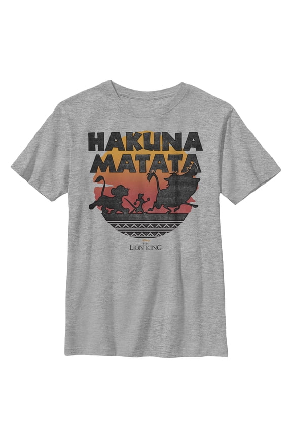 Boy's Lion King Hakuna Matata Sunset Circle Graphic Tee Athletic Heather Large