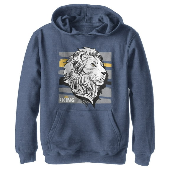 Boy's Lion King Mufasa Stripe Profile  Pull Over Hoodie Navy Blue Heather Small