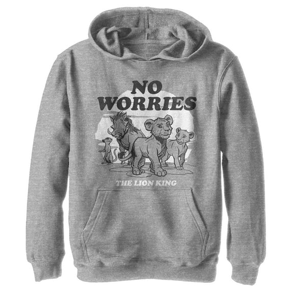Boy's Lion King No Worries Cartoon Pull Over Hoodie Athletic Heather Small