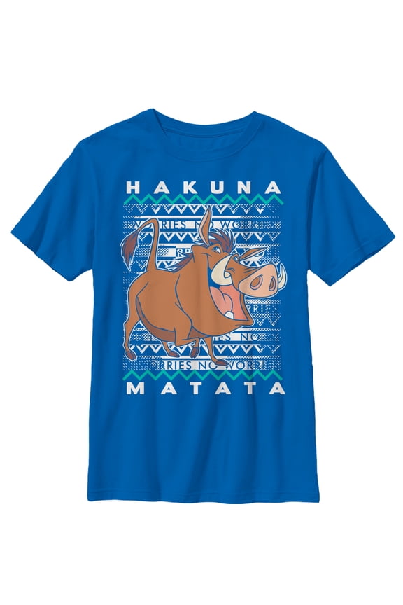 Boy's Lion King Pumbaa Diagonal Stripe  Graphic Tee Royal Blue Large