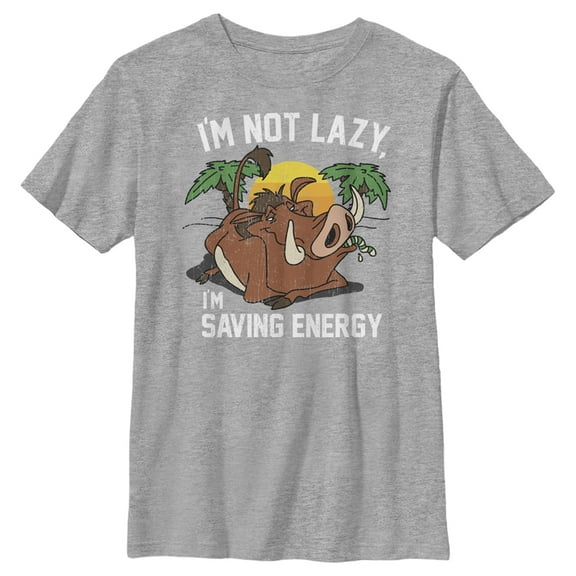 Boy's Lion King Pumbaa I'm Not Lazy I'm Saving Energy  Graphic Tee Athletic Heather Large