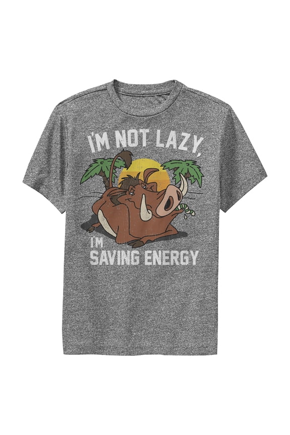 Boy's Lion King Pumbaa I'm Not Lazy I'm Saving Energy  Performance Graphic Tee Charcoal Heather Medium