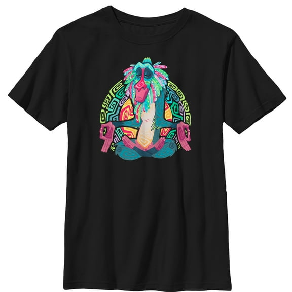 Boy's Lion King Rafiki Geometric Rainbow  Graphic Tee Black Medium