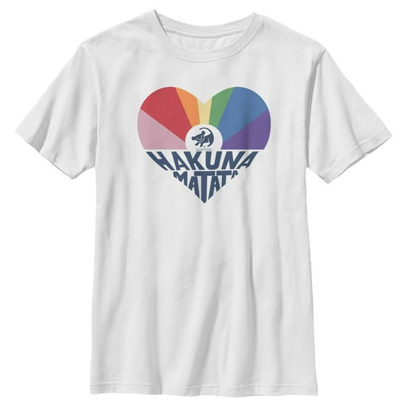 Boy's Lion King Rainbow Hakuna Matata Heart  Graphic Tee White X Large