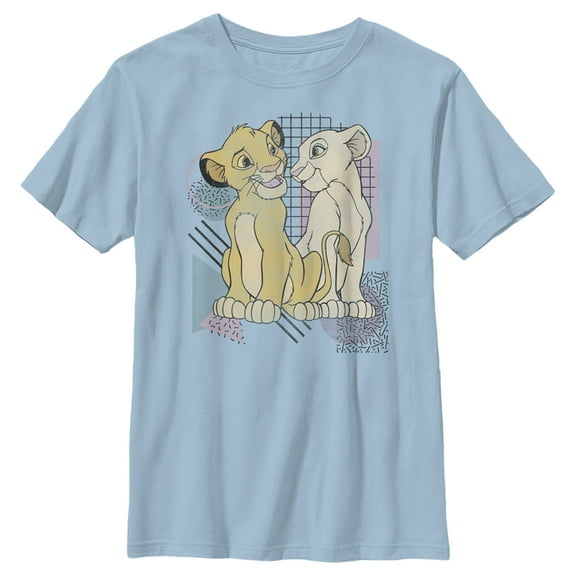 Boy's Lion King Retro Cub Love Graphic Tee Light Blue Medium