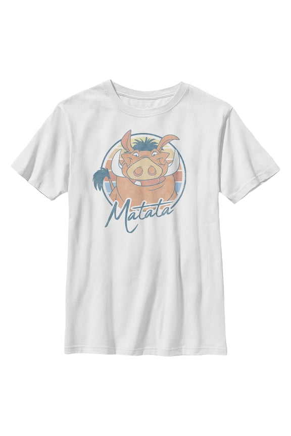 Boy's Lion King Retro Matata Pumbaa Graphic Tee White X Large
