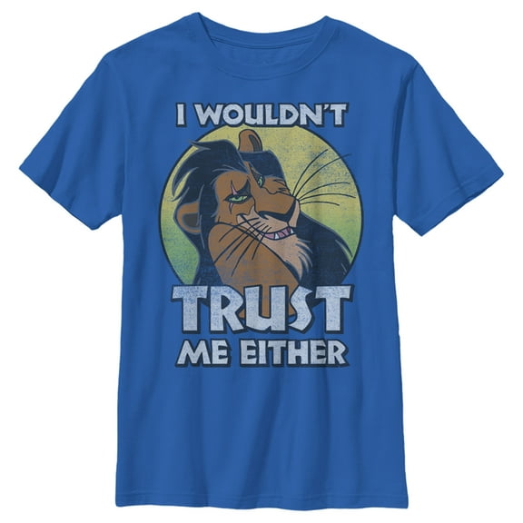 Boy's Lion King Scar I Wouldn't Trust Me Either Graphic Tee Royal Blue Medium
