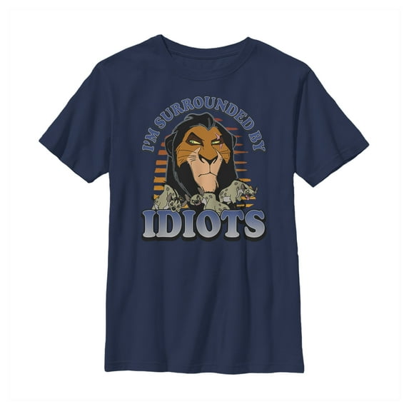 Boy's Lion King Scar Surrounded By Idiots Sunset Graphic Tee Navy Blue Large