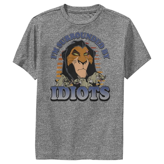 Boy's Lion King Scar Surrounded By Idiots Sunset Performance Graphic Tee Charcoal Heather Small