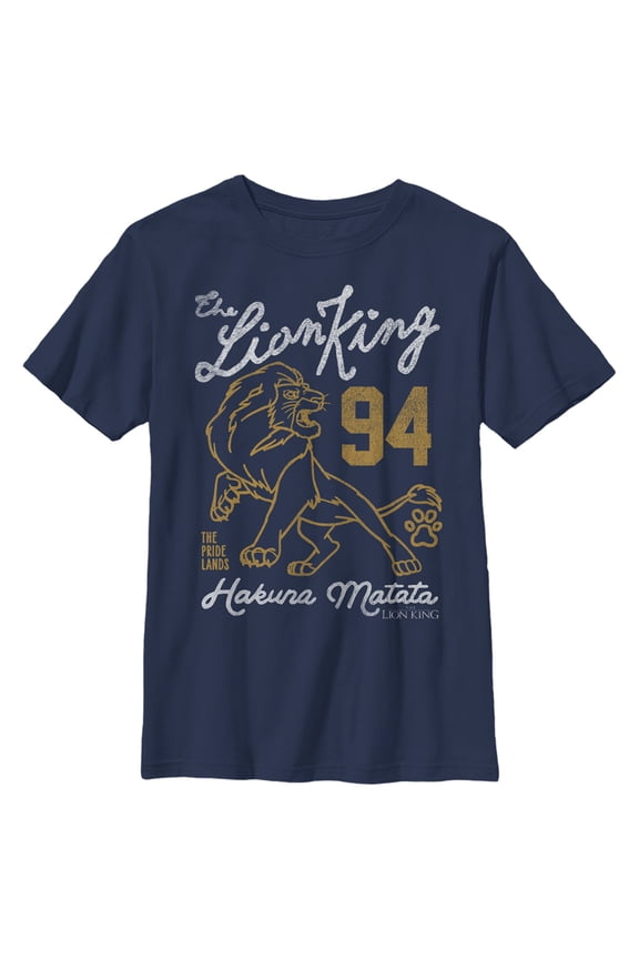 Boy's Lion King Simba Athletic Jersey Graphic Tee Navy Blue Medium
