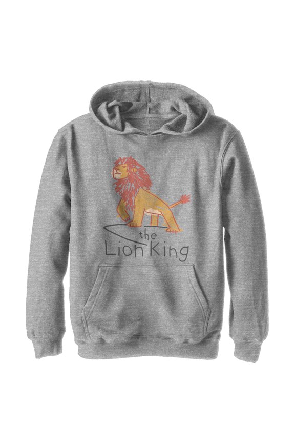 Boy's Lion King Simba Cartoon Scrawl Pull Over Hoodie Athletic Heather Medium