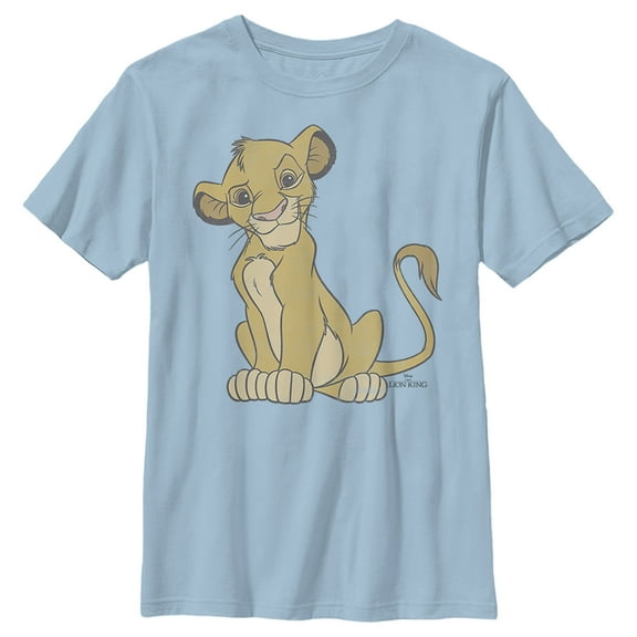 Boy's Lion King Simba Cute and Courageous  Graphic Tee Light Blue Medium
