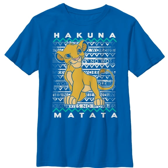 Boy's Lion King Simba Diagonal Stripe Graphic Tee Royal Blue Medium