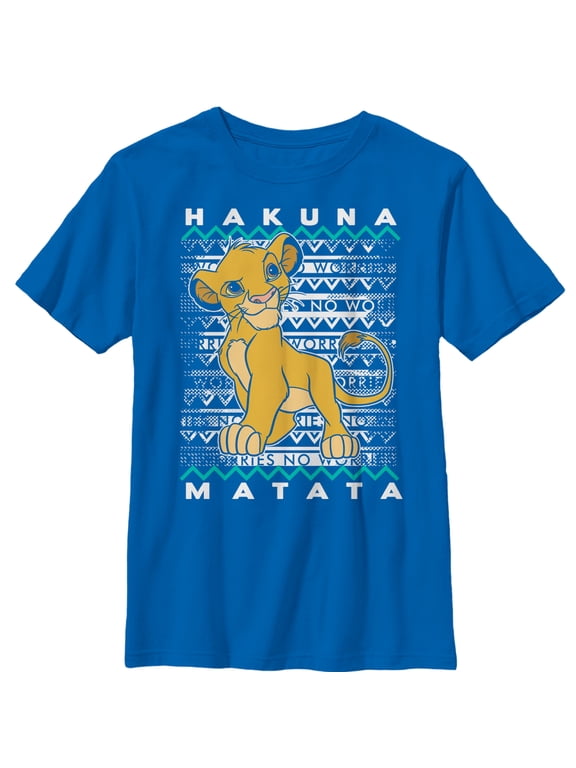 Boy's Lion King Simba Diagonal Stripe Graphic Tee Royal Blue Medium