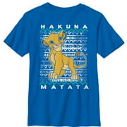Boys Lion King Simba Diagonal Stripe Graphic Tee Royal Blue Small