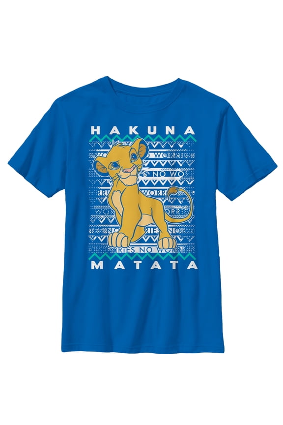 Boy's Lion King Simba Diagonal Stripe Graphic Tee Royal Blue Small