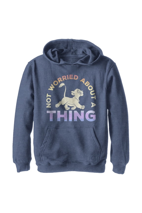 Boy's Lion King Simba Not Worried Bout a Thing Pull Over Hoodie Navy Blue Heather Small