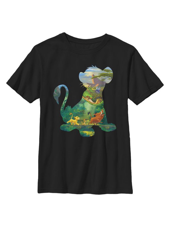 Boy's Lion King Simba Silhouette Pride Rock Graphic Tee Black Medium