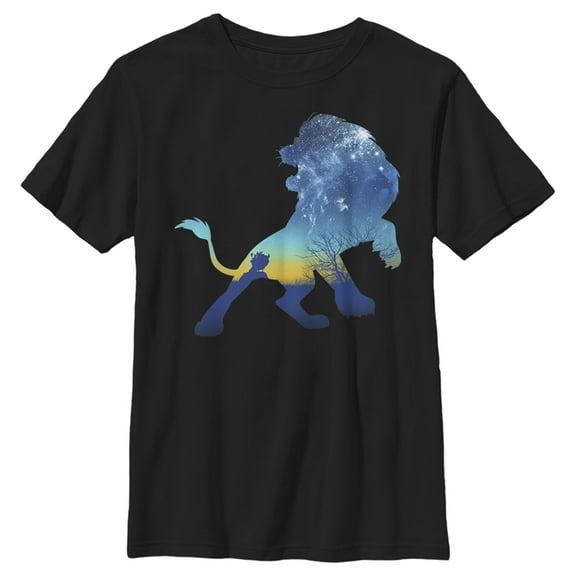 Boy's Lion King Simba Sky Silhouette  Graphic Tee Black Large
