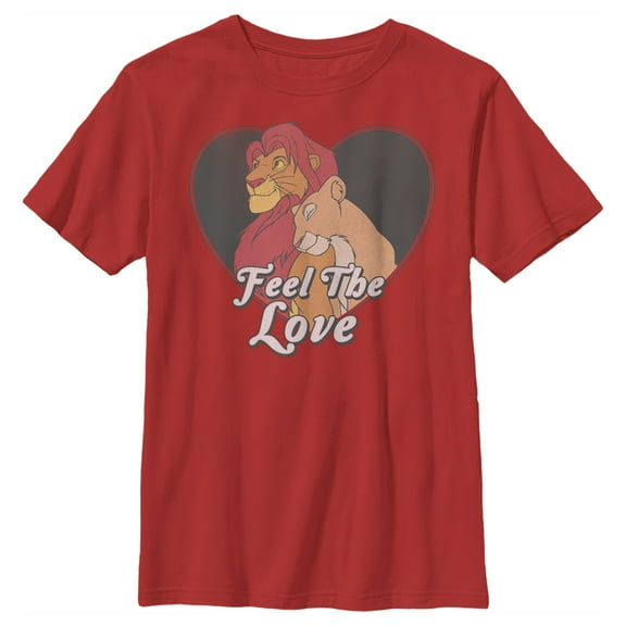 Boy's Lion King Simba and Nala Feel The Love  Graphic Tee Red Small