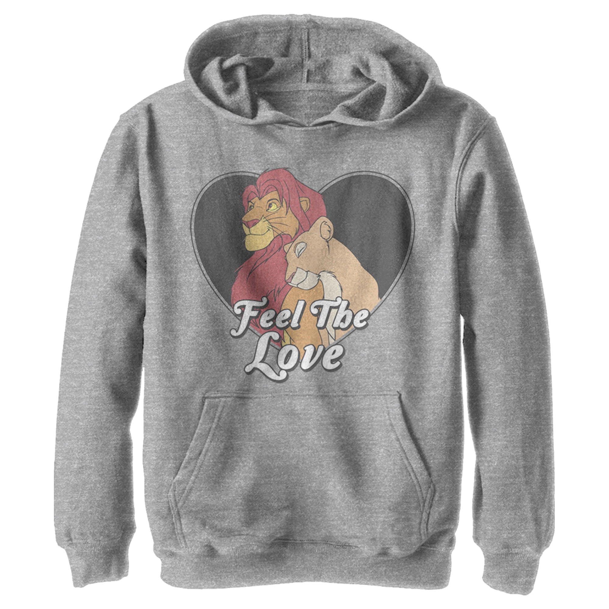 Boy's Lion King Simba and Nala Feel The Love Pull Over Hoodie Athletic  Heather Small 