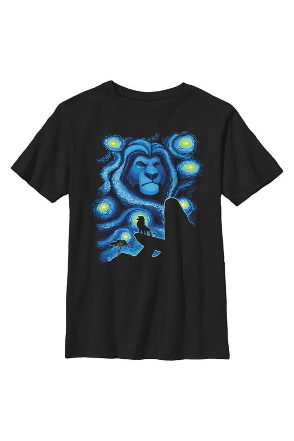 Boy's Lion King Starry Night Pride Rock Graphic Tee Black Large