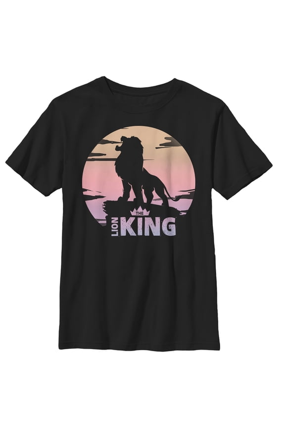 Boy's Lion King Sunset Pride Rock Pose  Graphic Tee Black Large