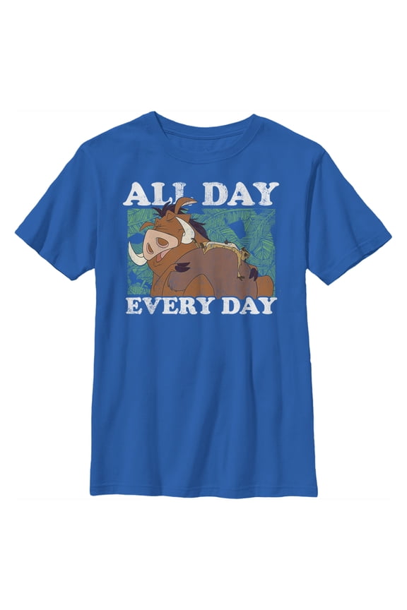 Boy's Lion King Timon And Pumbaa All Day Everyday  Graphic Tee Royal Blue Large