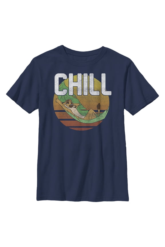 Boy's Lion King Timon Distressed Chill  Graphic Tee Navy Blue Large