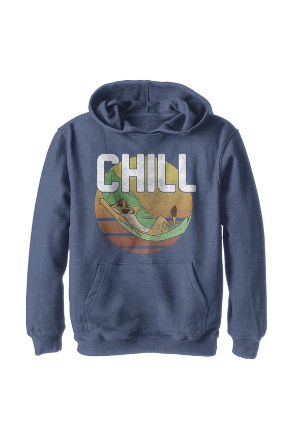 Boy's Lion King Timon Distressed Chill Pull Over Hoodie Navy Blue Heather Small