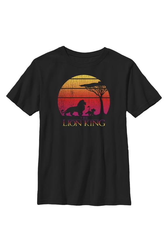 Boy's Lion King Vintage Sunset Logo  Graphic Tee Black Small
